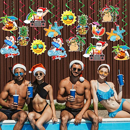 Christmas In July Decorations Hanging Swirls, Tropical Christmas Party Hanging Swirl Decorations, July Mele Kalikimaka Christmas Decorations For Flamingo Beach Santa Hawaiian Christmas Holiday Party #TOP1