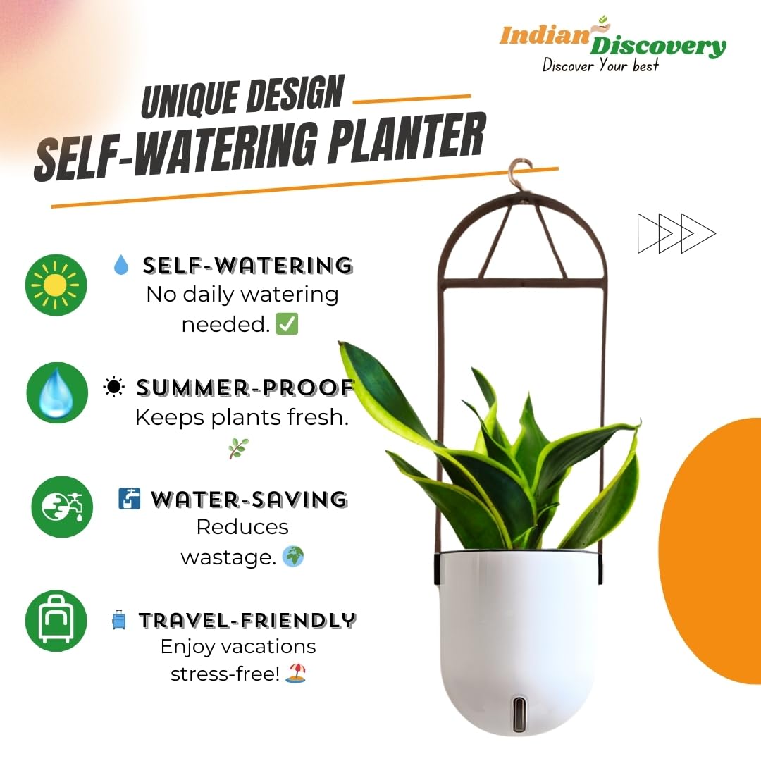 Indian Discovery® Self Watering Ceiling Hanging Planter|Hanging/Hooked Flower Pots for Home, Balcony, Vertical Garden Decor Flower Pots(2 PC,White, Sphere)|6 Inch UV-Resistant Plastic Plant Pots 2