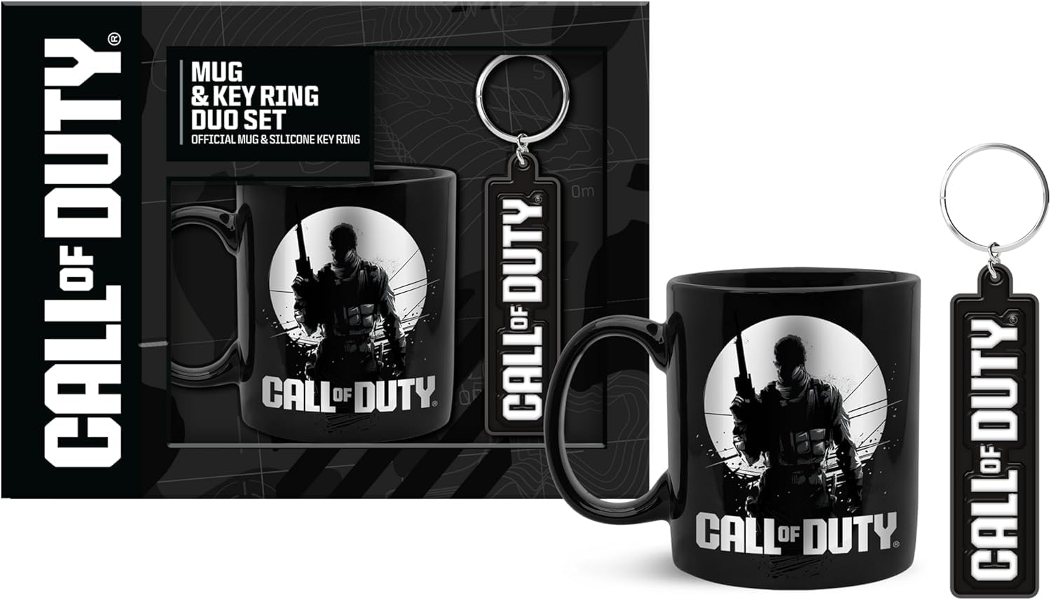 Corsair Toiletries Call of Duty Official Mug & Key Ring Duo Set, Black, Silicone Keyring and Ceramic Cup, Gaming Merchandise Gift Pack