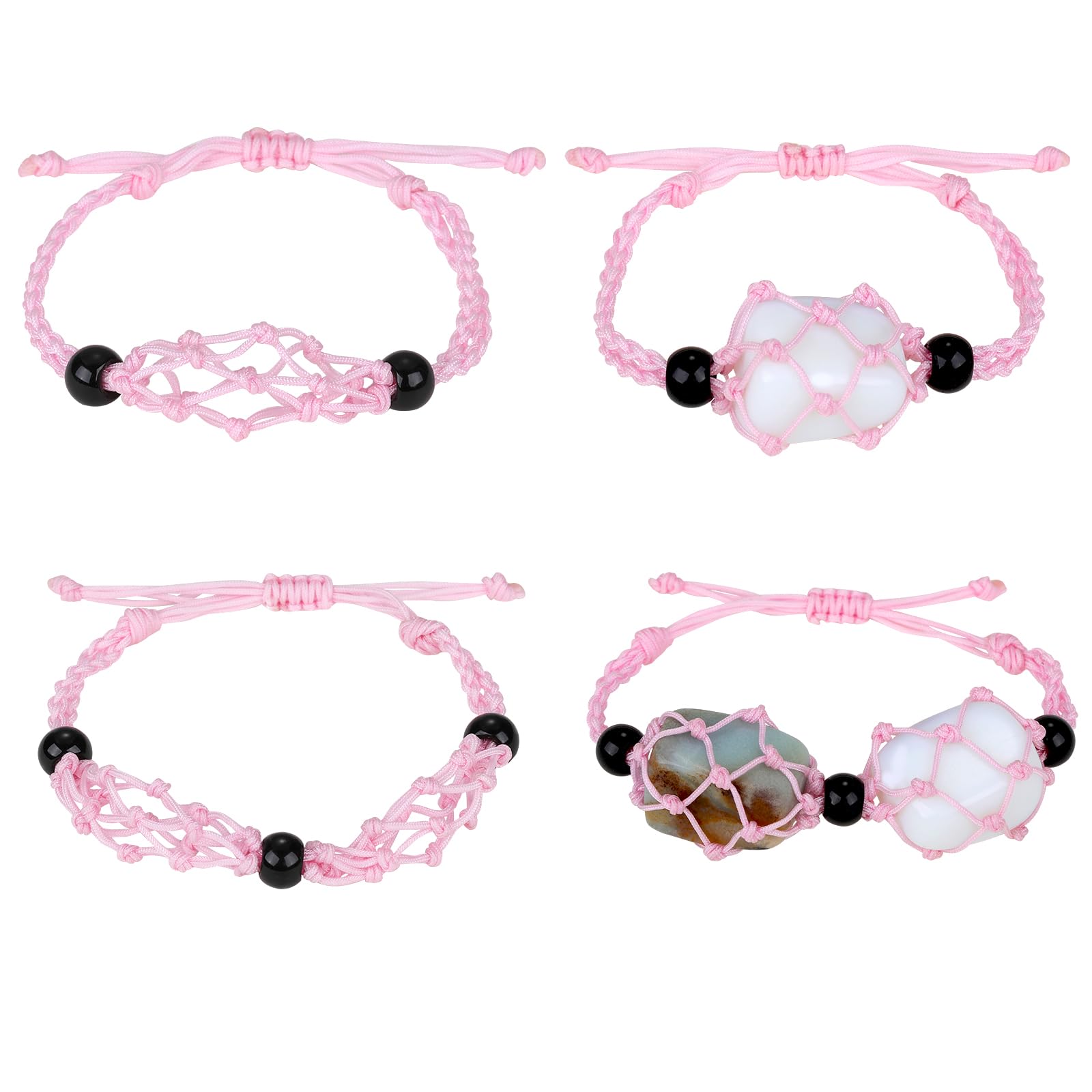 2 Pcs Empty Crystal Bracelet Holder Adjustable Stone Cage Cord Nylon Braided Netted Holder Crystal Bracelets Cord for DIY Bracelet Making