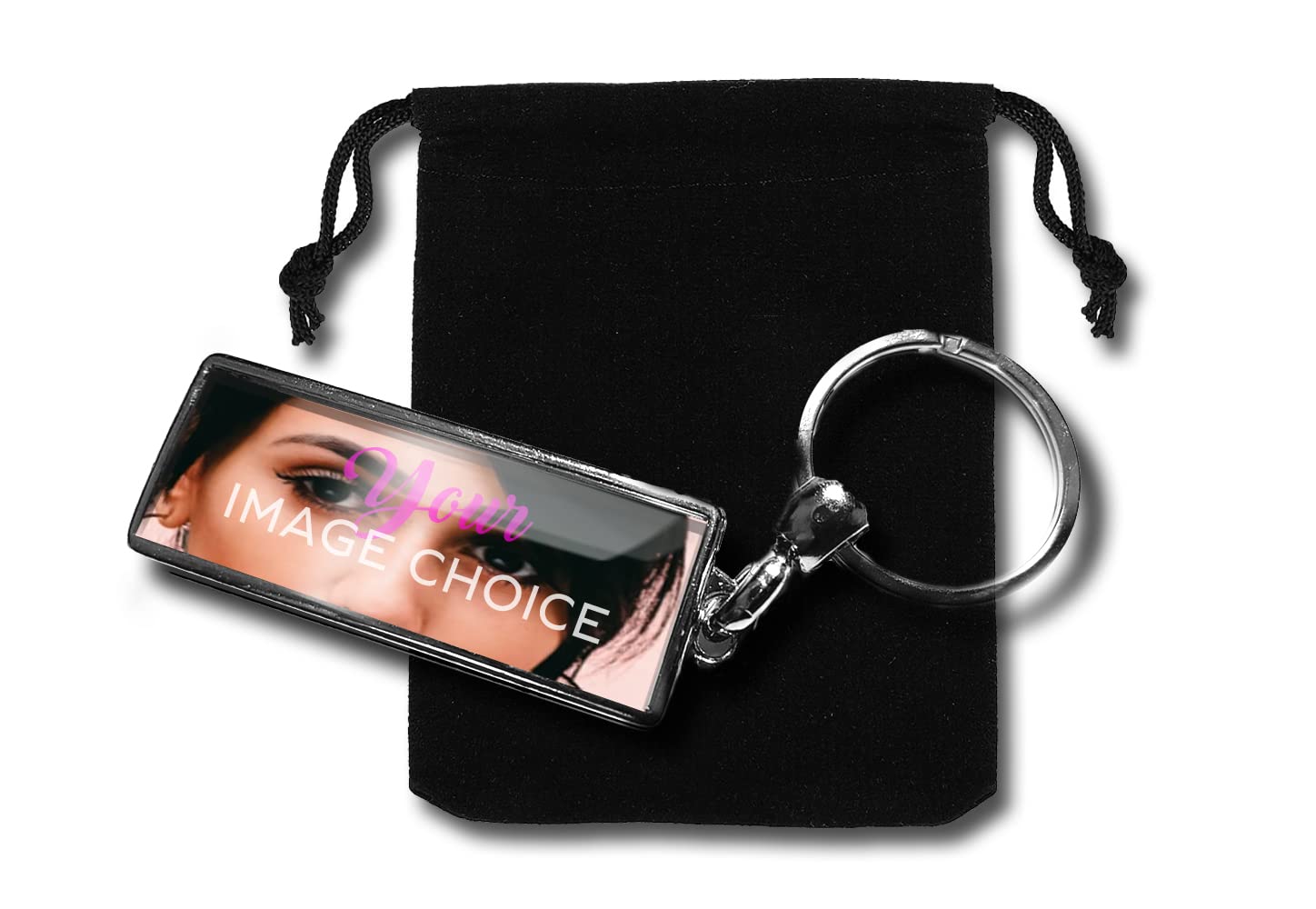 Coolrideplates Personalised Keyring with Your Choice of Colour Photo & Text, for Company Logo, A Loved One's Photo, Sports Team, Flag or Just Your Message. With Gift Pouch
