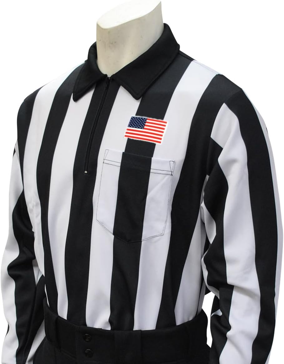 Smitty Men's Long Sleeve Football Referee Shirt with 2 inch Stripes & USA Flag
