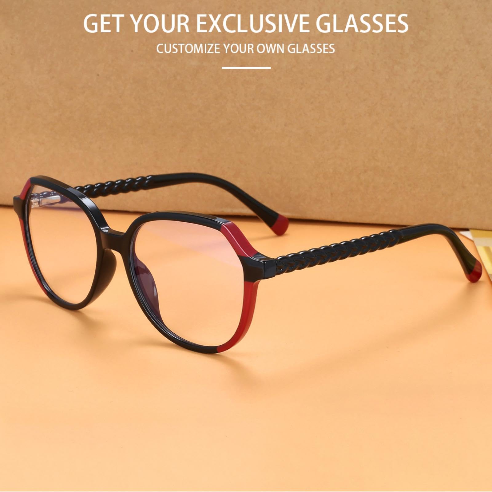 Gafas de titanio de plástico poligonal con patas de resorte y transparentes