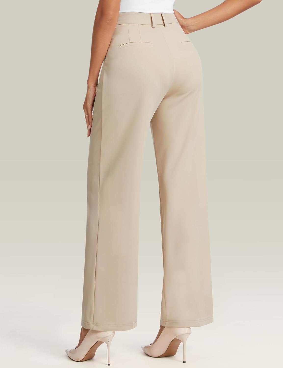 AVAMO Womens Dress Pants Wide Leg Stretchy Work Pants Women High Waisted Business Casual Trousers Slacks with Pockets Khaki