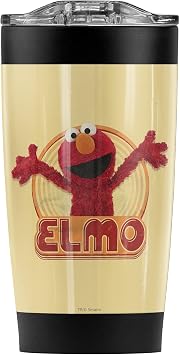 Logovision Sesame Street Elmo Iron On Stainless Steel Tumbler 20 أونصة كوب/كوب سفر قهوة، معزول بالفراغ وجدار مزدوج مع غطاء منزلق مقاوم للتسرب | رائع للمشروبات الساخنة والمشروبات الباردة