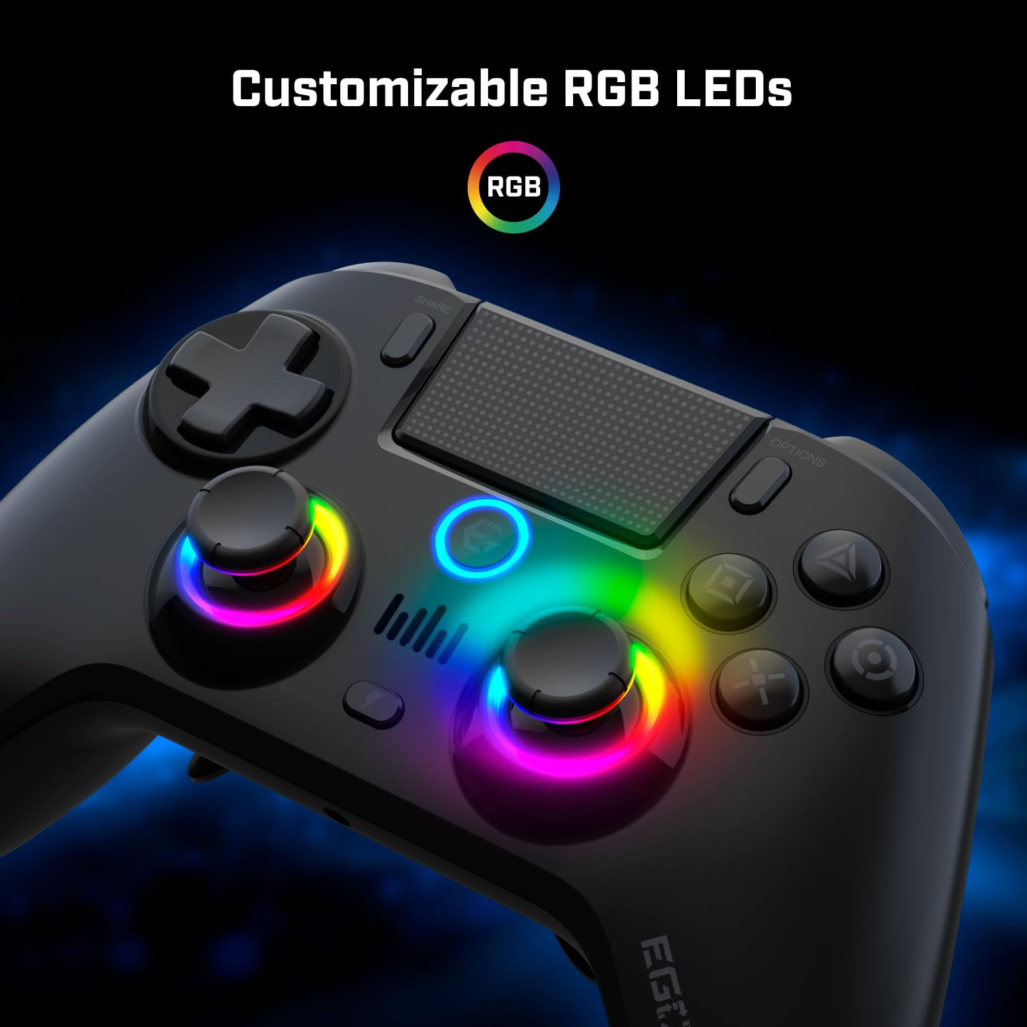 EgoGear - Manette Gaming à palettes sans fil Bluetooth SC15 Noire pour PS4/PS3/PC, RGB personnalisables, Moteurs de vibrations, Port jack 3.5mm, 800 mAh