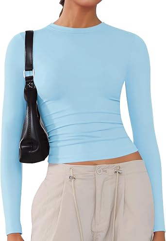 ARCFEETORY Women's Long Sleeve Shirts Crew Neck Tops Basic Tees T-Shirts