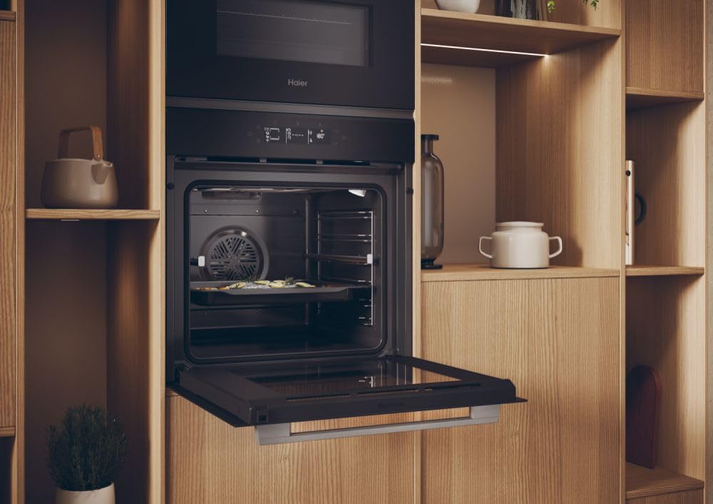 Haier Einbaubackofen ID Serie 2 H6 ID25G3HTX | Nische 60 cm, 78 Liter Volumen, 18 Funktionen inkl. AirFry, Wi-Fi, Heißluft-Beheizung mit Grill, Hydrolyse-Reinigung