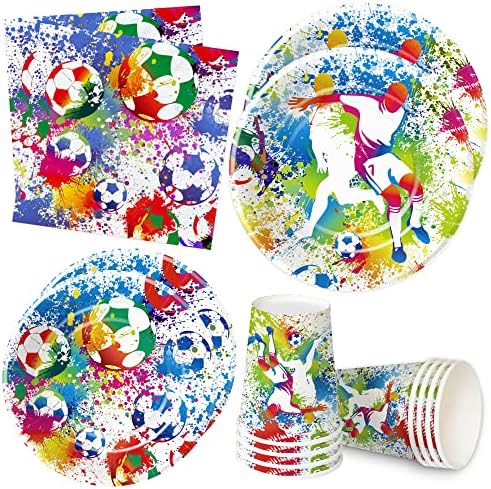 APOWBLS Soccer Birthday Party Supplies For Kids - Soccer Party Decorations Dinnerware, Soccer Plates, Cups, Napkins, Sports Soccer Theme Birthday Party Supplies Tableware | Serve 24