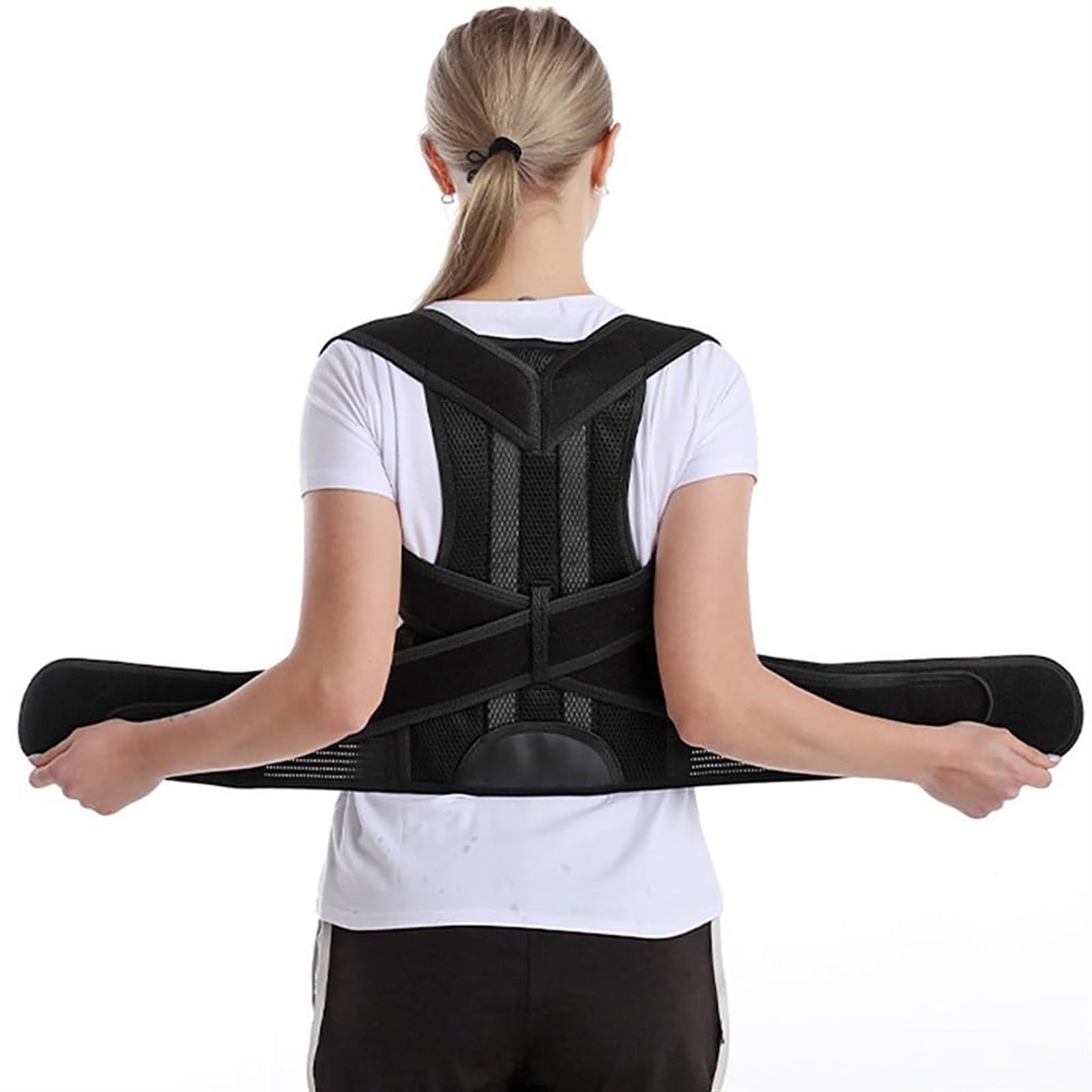 Corrector de postura de hombro para adultos, soporte de espalda para escoliosis para hombres y mujeres, cinturón de soporte de espalda completa, soporte de cuello ajustable, mejora la postura de la e