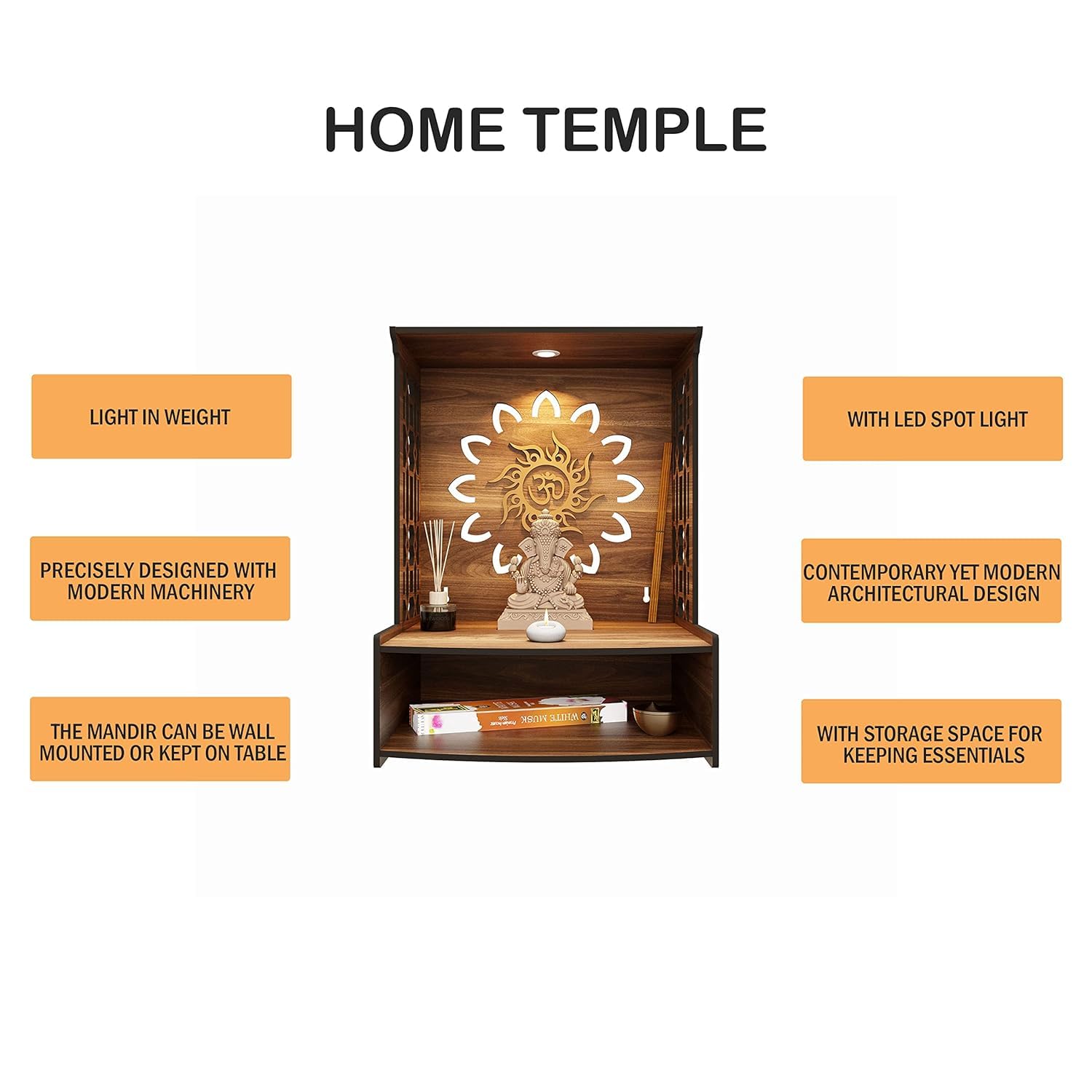 Mandir for Home Temple for Home Pooja Mandir per la casa Bellissimo tempio in legno per la casa Pooja Stand per casa e ufficio con LED Spot Light Temple