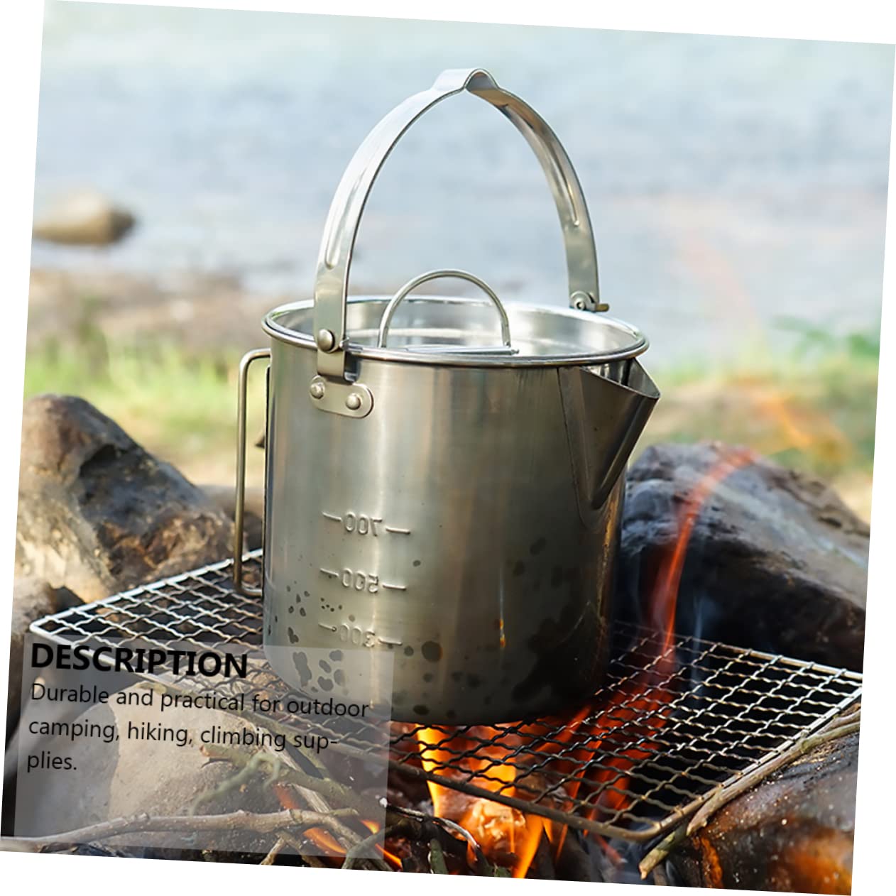HANABASS Kit Couvert Camping Bouilloire Randonnée Cuisine Pique- Bol Acier Inoxydable Vaisselle Extérieur