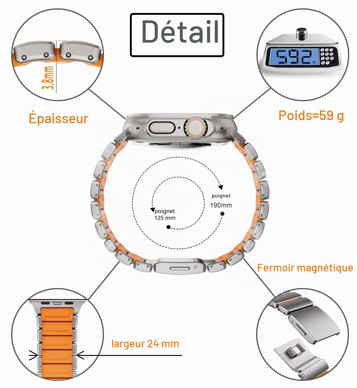 Bracelet Titane Apple Watch 11/10/9, Ultra 3, SE 3, Doublure Silicone, DLC | MaKTech, DLC Résistant aux Rayures, Fermoir Magnétique, Léger, pour Apple Watch 11/10/9/8/7/6/5/4, Ultra 3/2/1, SE 3/2/1