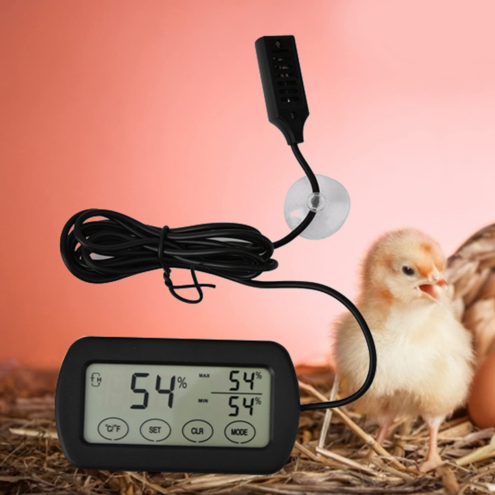 Thermomètre et hygromètre LCD pour couveuse d’œufs, moniteur numérique température humidité avec ventouse
