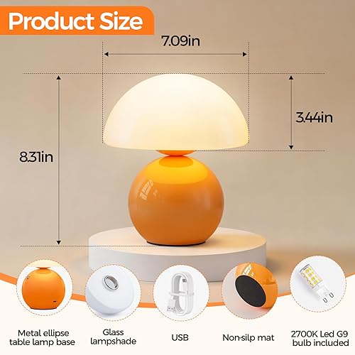 Miniatura 2 de NIORSUN Lámpara de mesa de hongos para dormitorio, lámpara de mesa inalámbrica portátil, lámpara inalámbrica, pequeña mesita de noche, lámparas