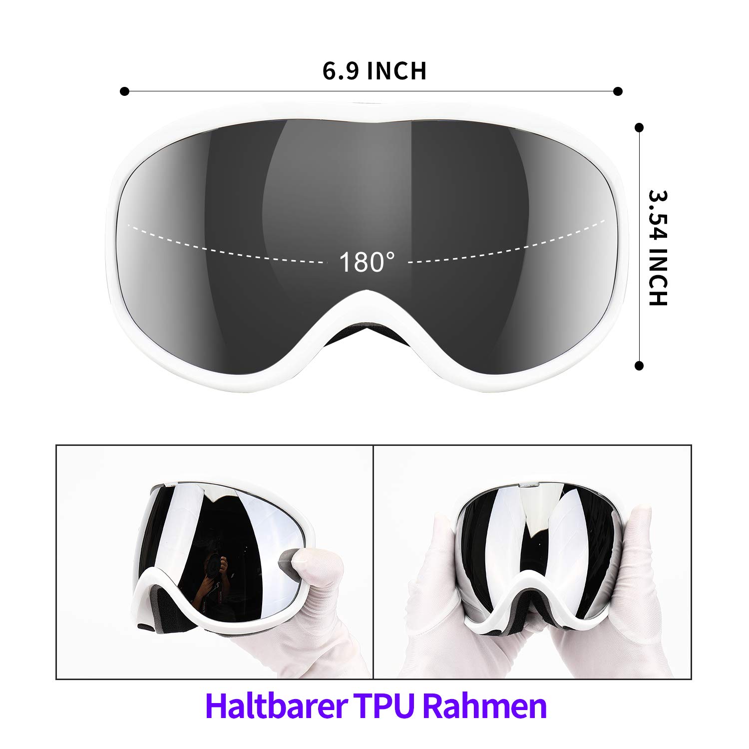 Supertrip Masques de Ski et Masques Femme Homme Lunettes de Snowboard pour Skieurs Protection Anti-buée UV400 Compatible avec Casque Sports d'hiver Ski