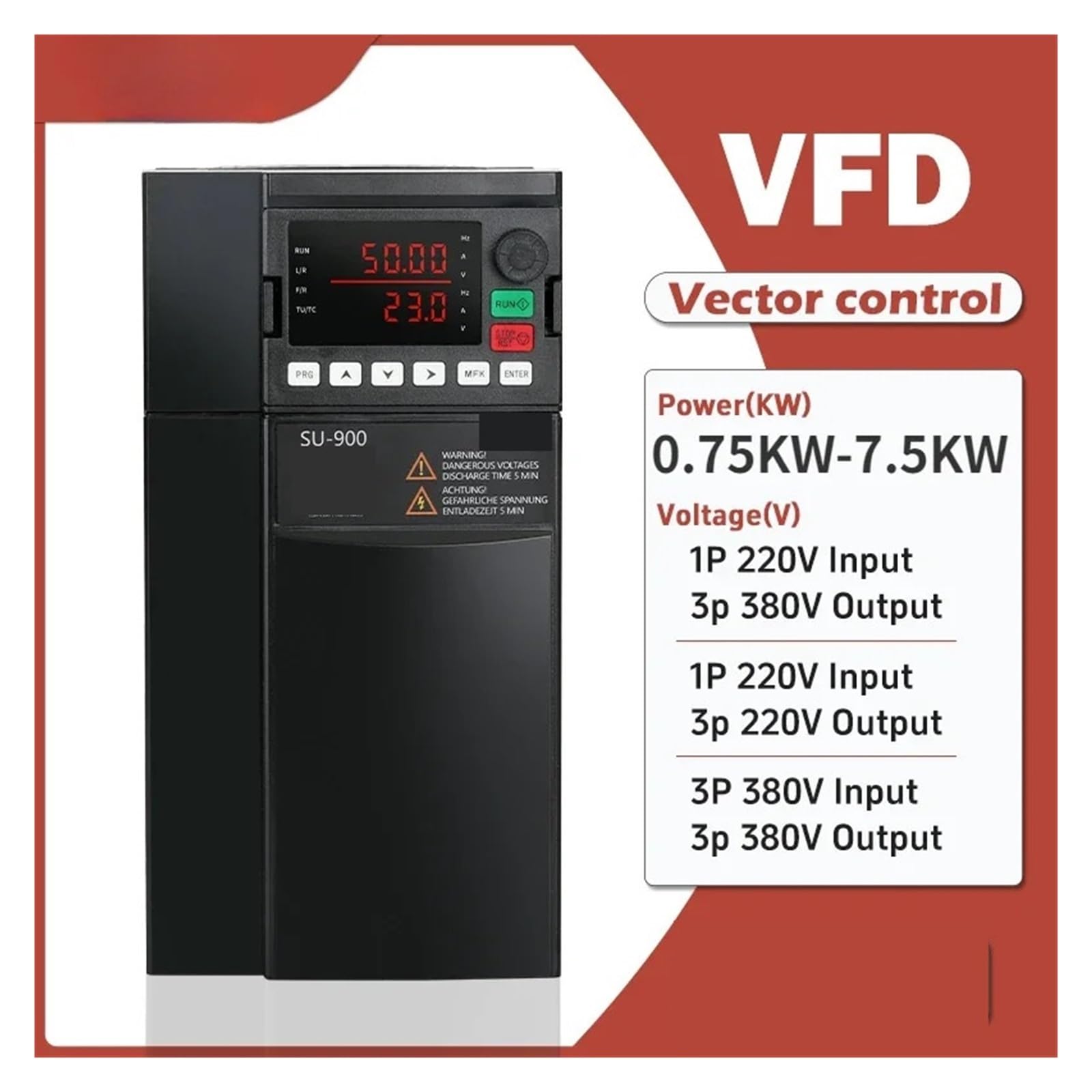 Azionamento a Frequenza Variabile, VFD 11KW 15KW 18KW 22KW 30KW Convertitore di frequenza vettoriale ad Alte Prestazioni AC380v Regolatore di velocità del Motore trifase Inverter(11KW 380V)