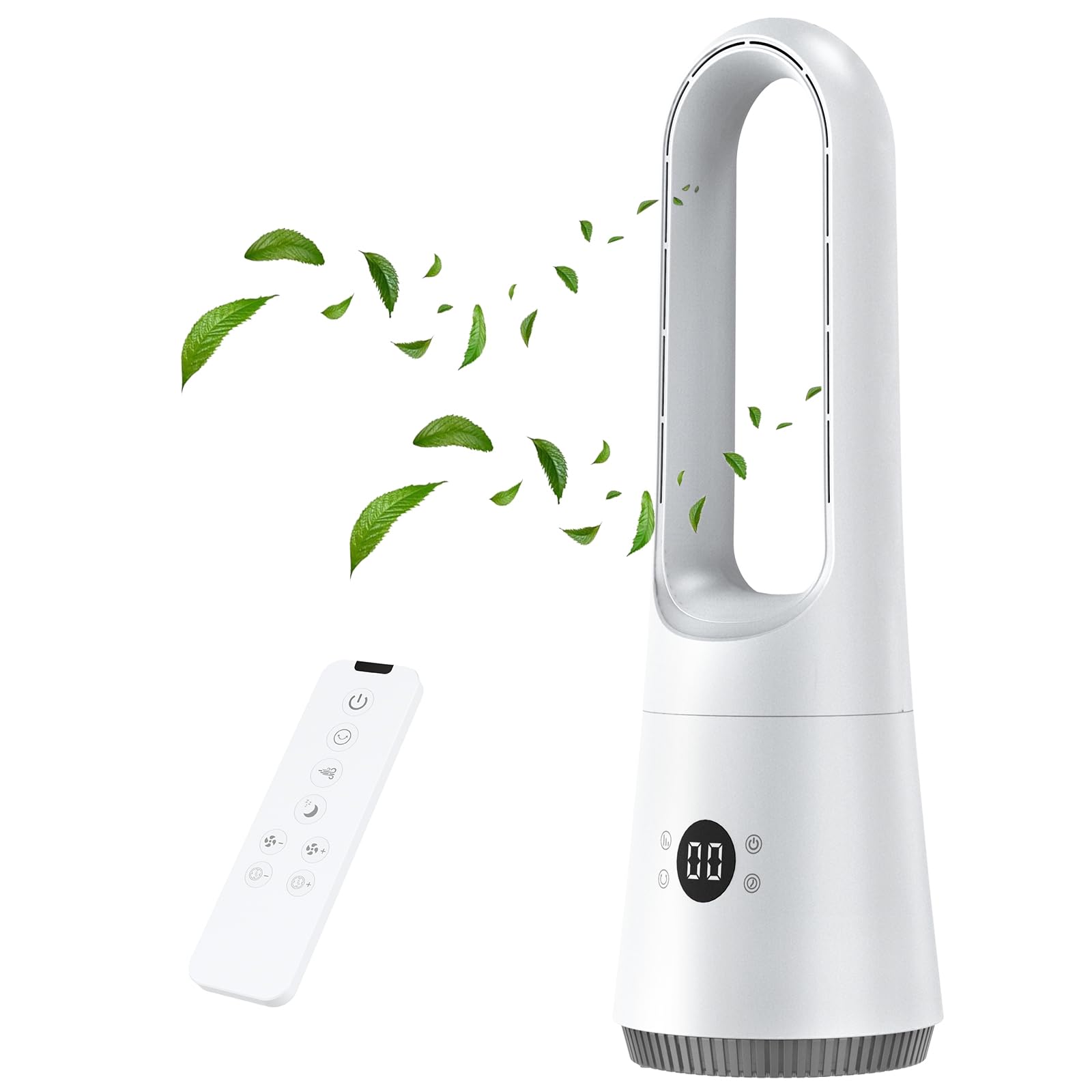 UOAESR Bladeless Tower Fan with Air Purifier, 2 in1 Tower Fans with Remote Control, 8H Time, 90° Oscillation, Timer, Super Quiet Air Cooler for Home and Office (White-52CM)