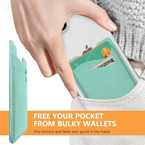 Miniatura 2 de Funda de piel con tarjetero para teléfono, billetera adhesiva, elástica y compatible con iPhone, Samsung, paquete de 2 unidades, color verde