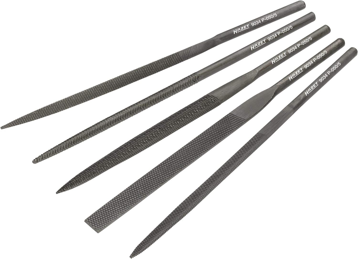 Juego de limas HAZET 9034P-050/5 I Redondas, triangulares, semirredondas, planas, cuadradas I Ideales para eliminar rebabas y suciedad I Carrera corta
