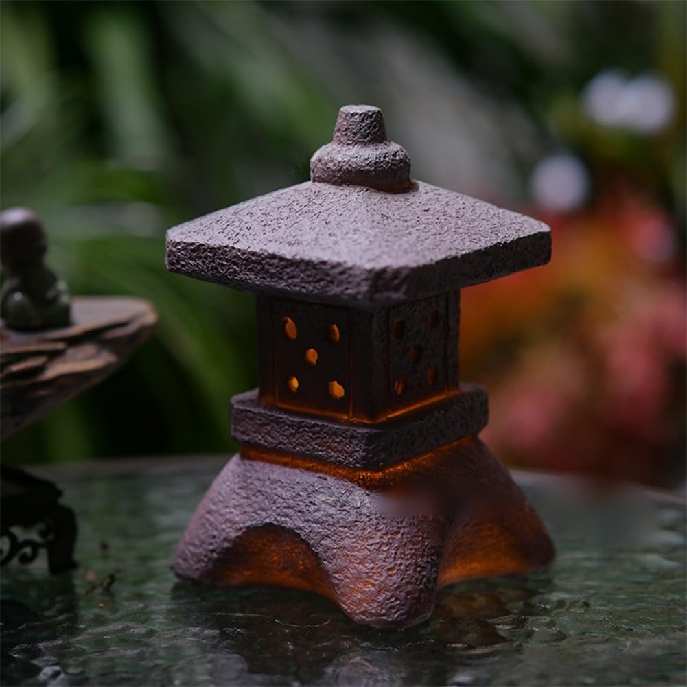 Lanterna a pagoda ad energia solare, statua da giardino zen in resina, torre giapponese in pietra per esterni, luce decorativa per cortile resistente alle intemperie, per illuminazione paesaggistica