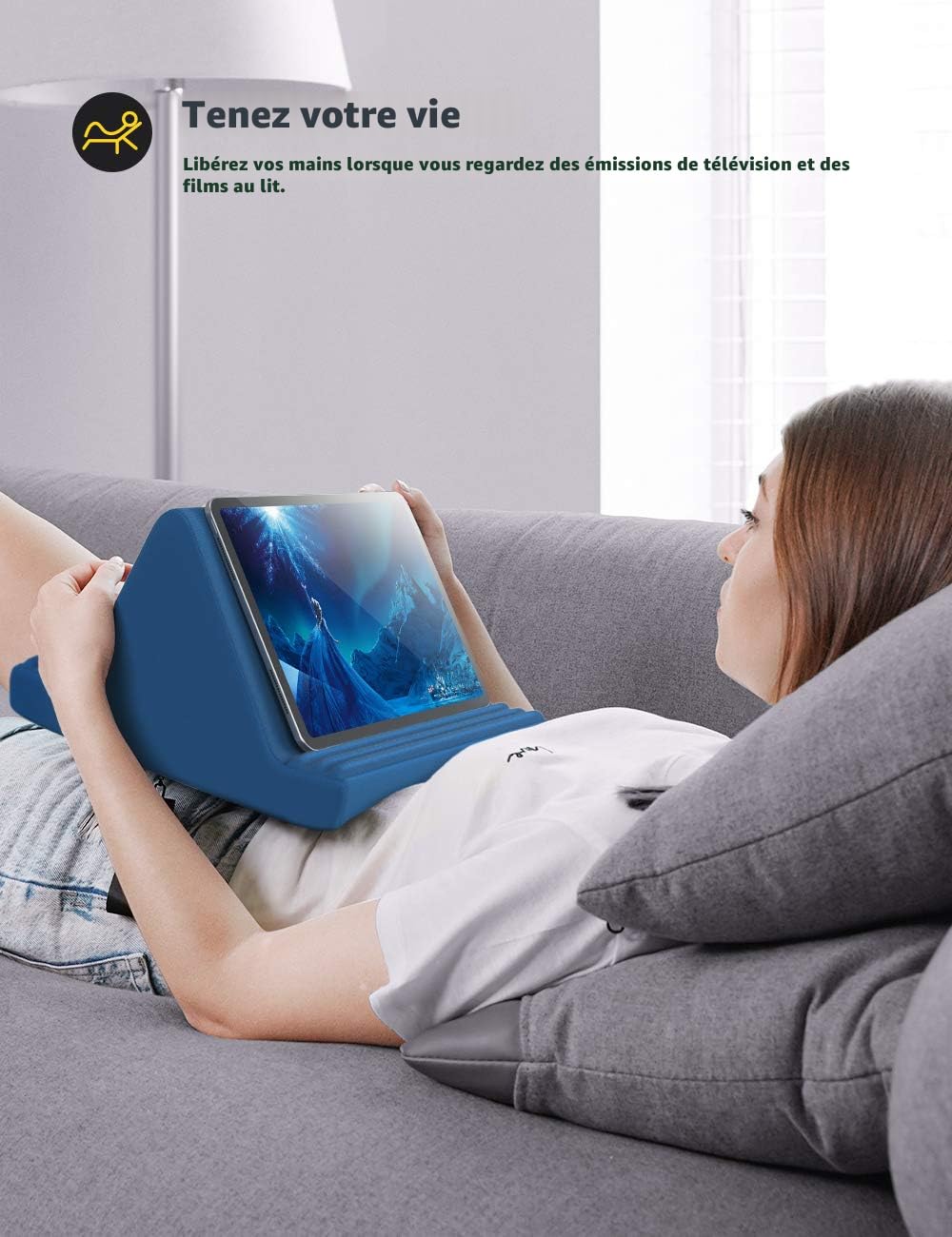 Support Tablette Coussin Genou - 3 Angles Réglables - Poches Rangement - Compatible IPad, Galaxy Tab, Kindle Jusqu’à 13"