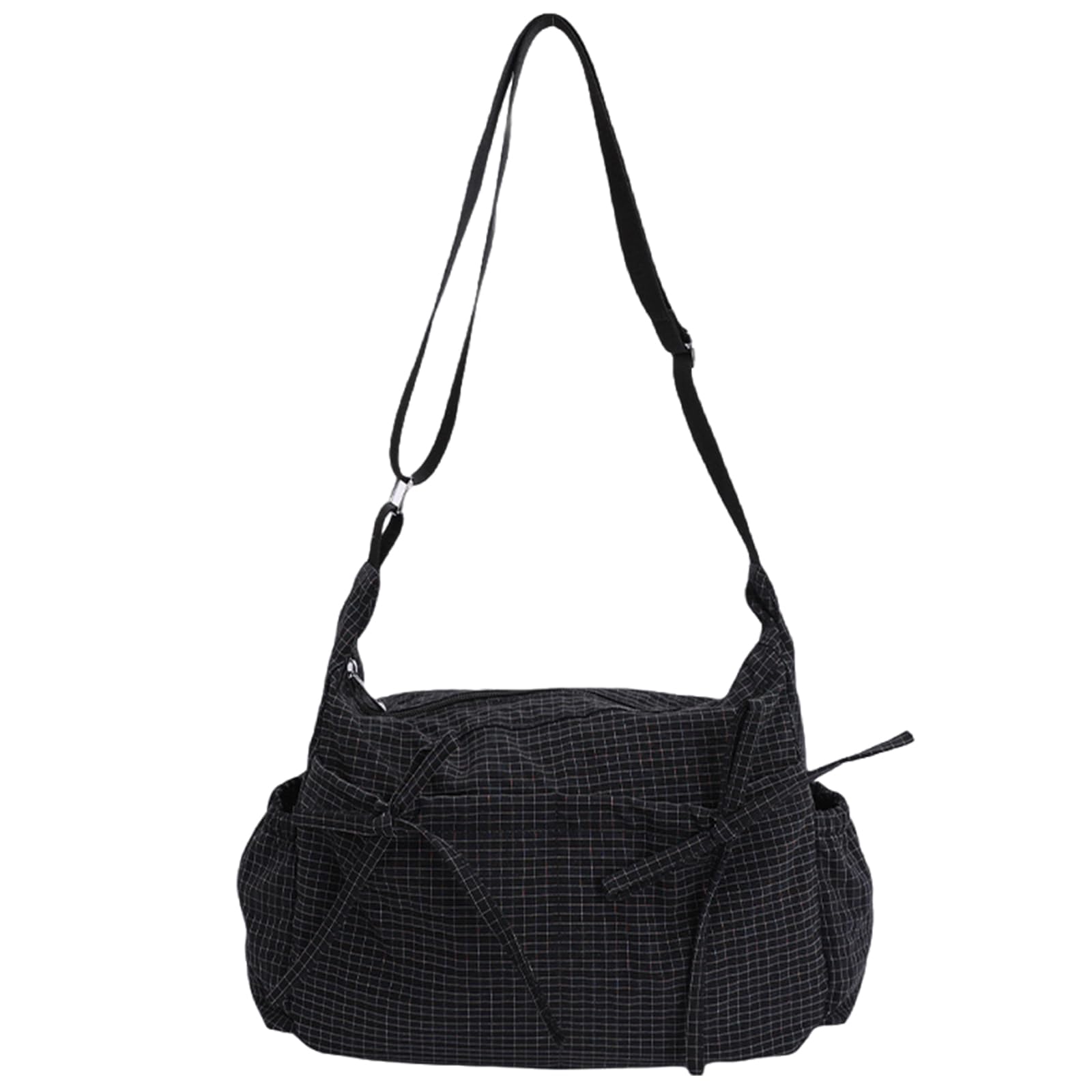 CATSEA Plaid Shoulder Bags For Women Bow Crossbody Bag Soft Messenger Purse Zipper Handbag Adjustable Shoulder Straps