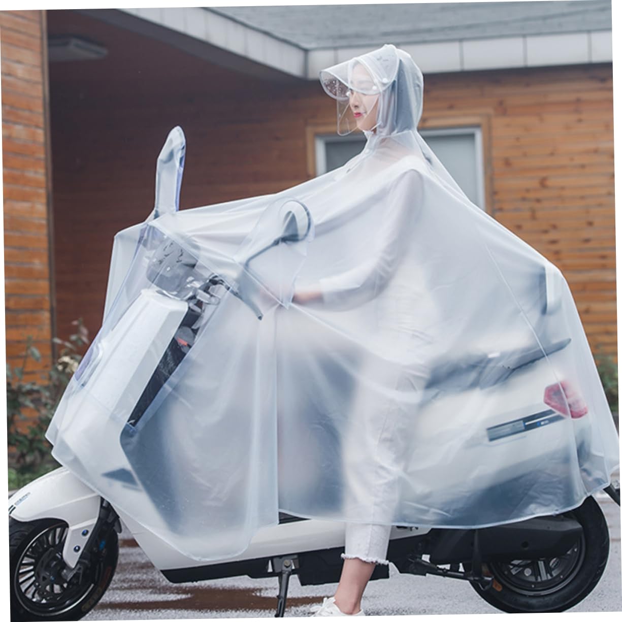 Raincoat Outdoor Donna Adulti Pvc Bianco Xxxxl per Riding | Crystal Frosted Finish, Copertura Collo, Taglio Monopezzo da Indossare Durante L'uso Esterno