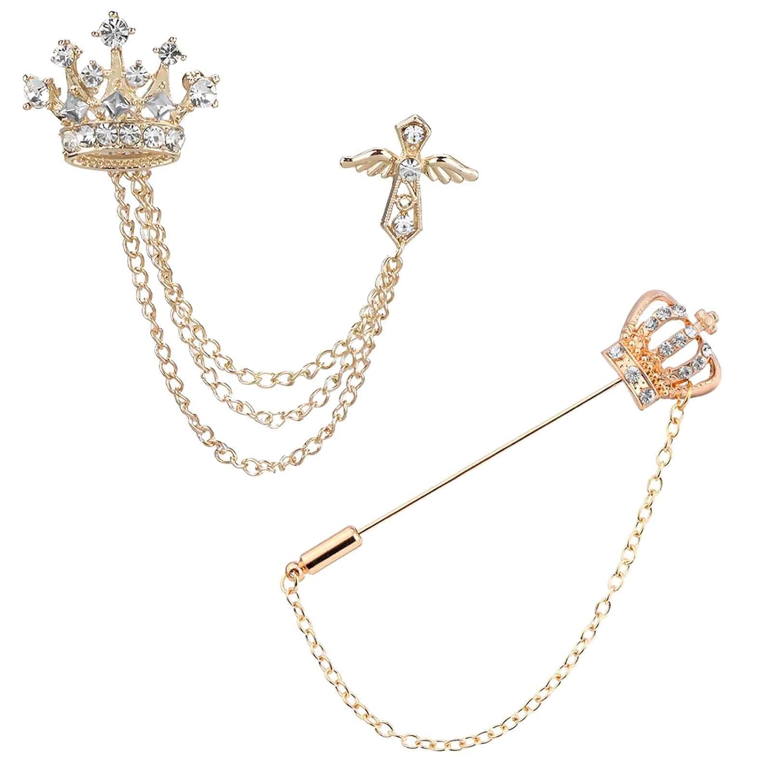 2PCS Brooch for Men, Crown Brooch for Sherwani, Wedding Suit Accessories for Men, Elegant Saree Pin for Women, Unique Enamel Pins for Usually Occasions (Golden) 2PCS Brooch for Men, Crown Brooch for Sherwani, Wedding Suit Accessories for Men, Elegant Saree Pin for Women, Unique Enamel Pins for Usually Occasions (Golden)