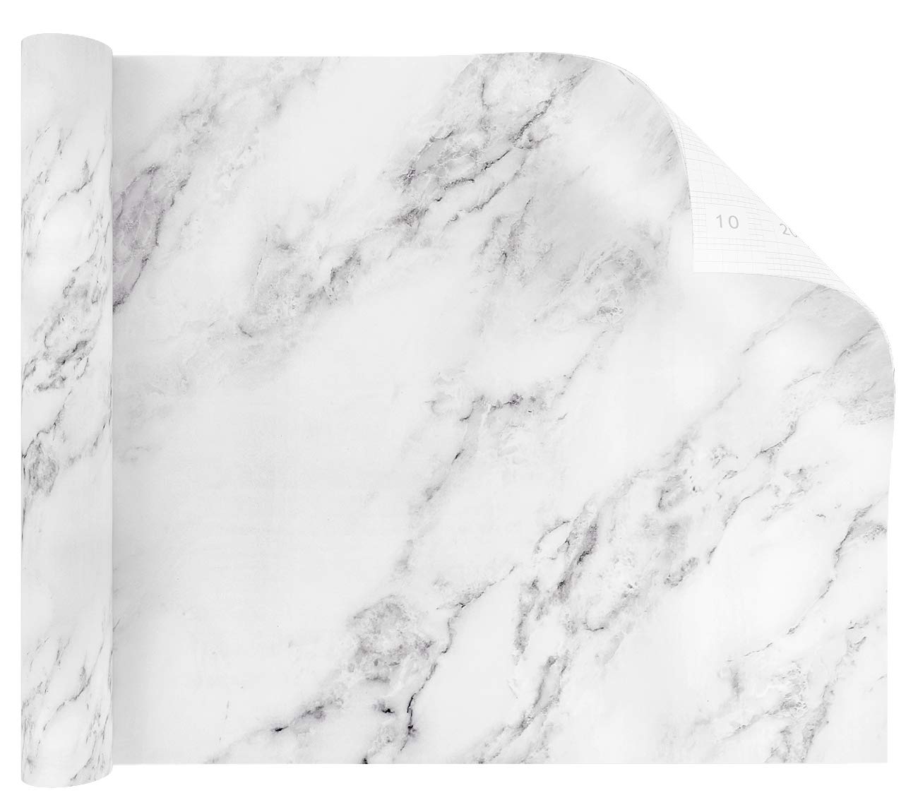 Decotalk 30 x 120 inch Matte White Marble Contact Paper Grey Wallpaper