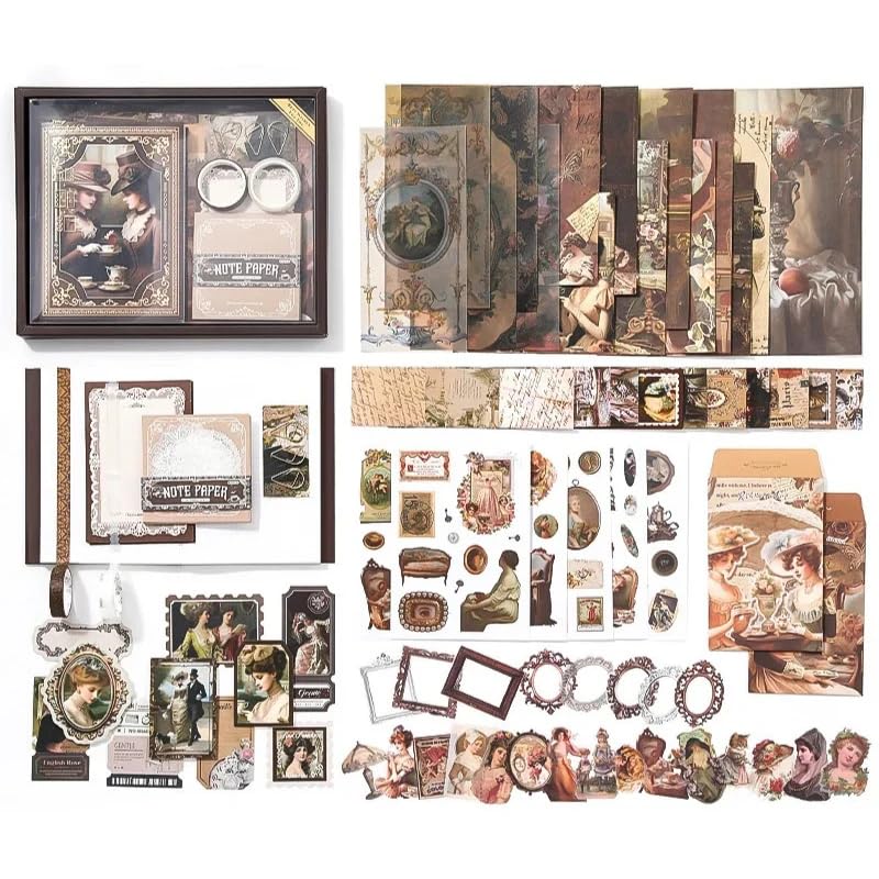 Image of VOTDOT Paper Junk Journal & Scrapbook Kit, Scrapbooking Supplies Kit with Creative Decor Journaling Supplies, Stationery, Stickers, A6 Grid Notebook with Graph Ruled Page Gift for Girl (Queen Victoria)