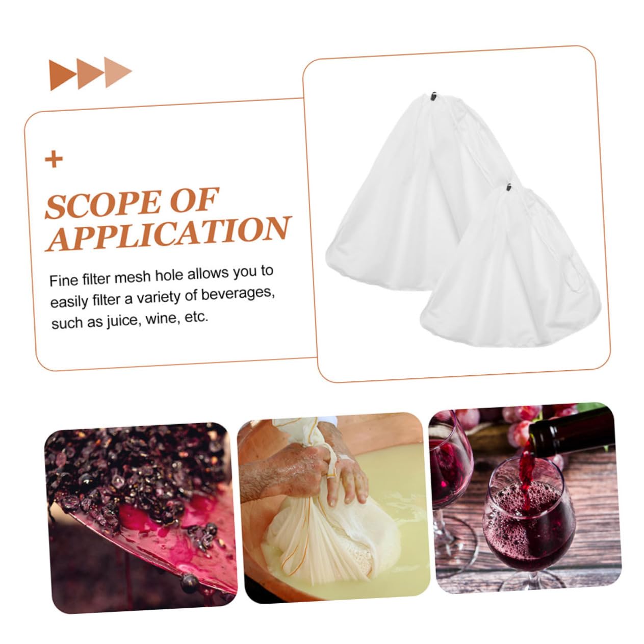 COLLBATH Portable Mesh Strainer Bag 2pcs Reusable Fruit Bag for Cold Brew and Juice Making