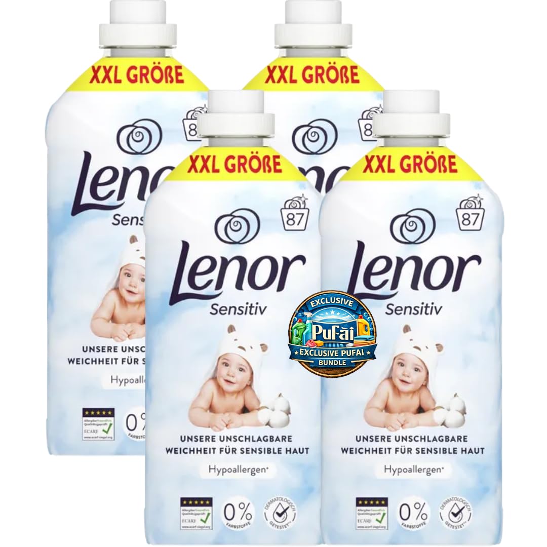 PUFAI Bundle – Weichspüler Konzentrat Sensitiv 1827ml 87WL x4 – Flüssiger Weichspüler, Ohne Farbstoffe, Für Waschmaschine