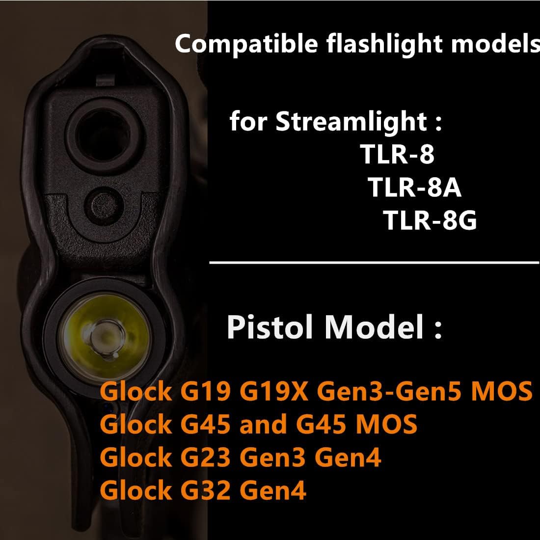 kydex IWB Holster for Glock 19 25 32 23 45 Mos Gen 3 4 5 with Streamlight Tactical Flashlight TLR-8 TLR-8G TLR-8A 500 Lumen Mounted Optics RMR Cut