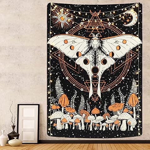 Yrendenge Psychedelischer Wandteppich Motte Wandbehang Sonne Mond Wandteppich Natürliches Horoskop Wandbehang Dekorativer Wandteppich Cover