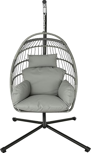 HTTH Hanging Egg Chair with Stand Egg Swing Hammock Chair for Indoor Outdoor Patio Swing Chair with Cushion Headrest Hammock Chair 350lbs Capacity