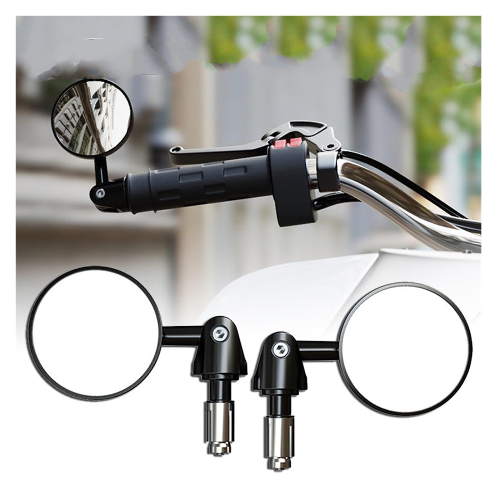 Specchietto retrovisore per Moto, 2 Pezzi/Coppia, Rotondi, da 7/8" per Manubrio, Pieghevoli, Laterali, per Moto, per Bar, per retrovisore Bici.