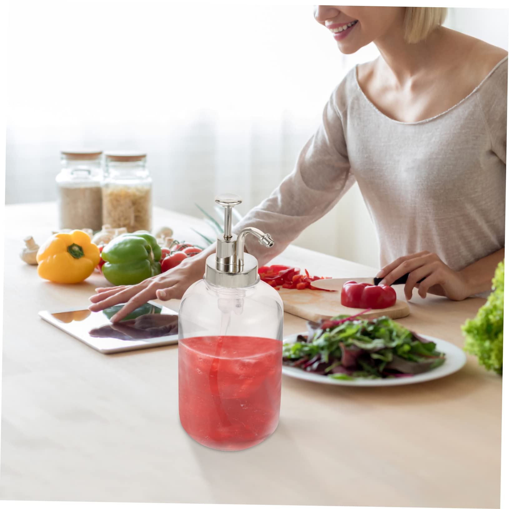 Zuckerspender aus Glas und Edelstahl mit Pumpdeckel Wiederverwendbar und Einfach zu Verstauen als Siruppumpenspender für Küche und Haushalt