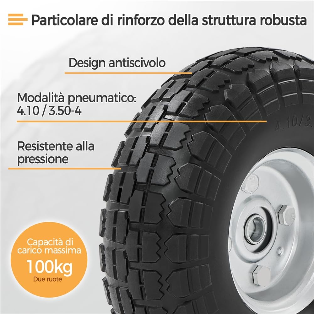 Yaheetech 4 Ruote Pneumatici per Carrellino Carrello Carriola Carretto Rimborchio da Giardino Antiforatura Antipanne in Gomma Piena Ricambio Ruote Dia. 255 mm Nero