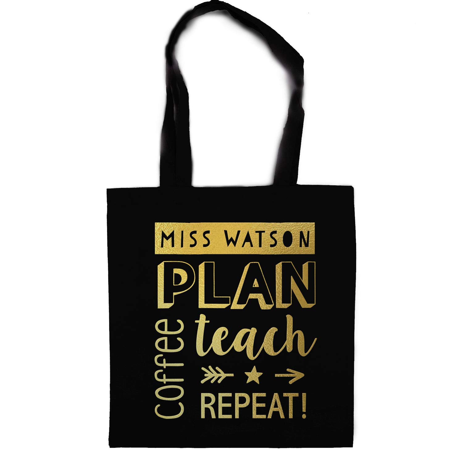 Stickerscape Personalised coffee tote bag | Teacher gifts | Perfect for Christmas (Black bag - Gold text)