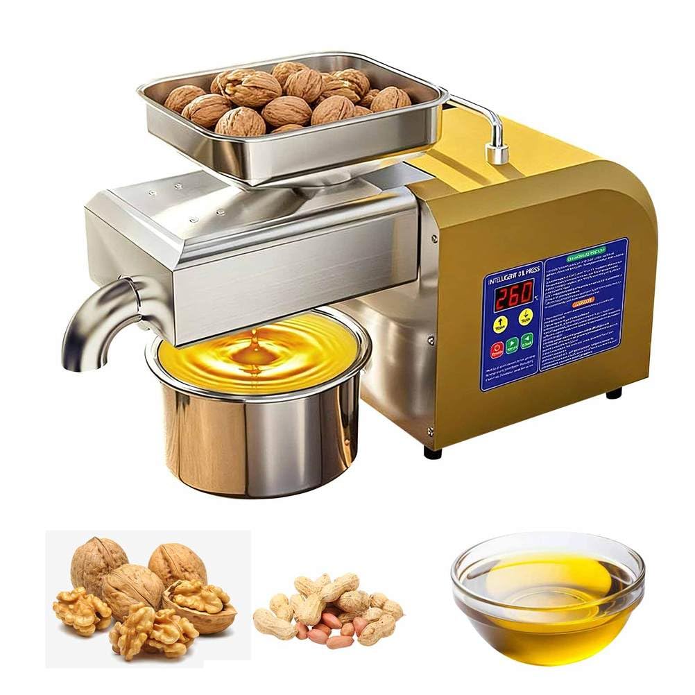 HSSTYLE Oil Press Machine for Home Hot/Cold Automatic Electric Oil Press Machine Stainless Steel Oil Expeller High Oil Yield
