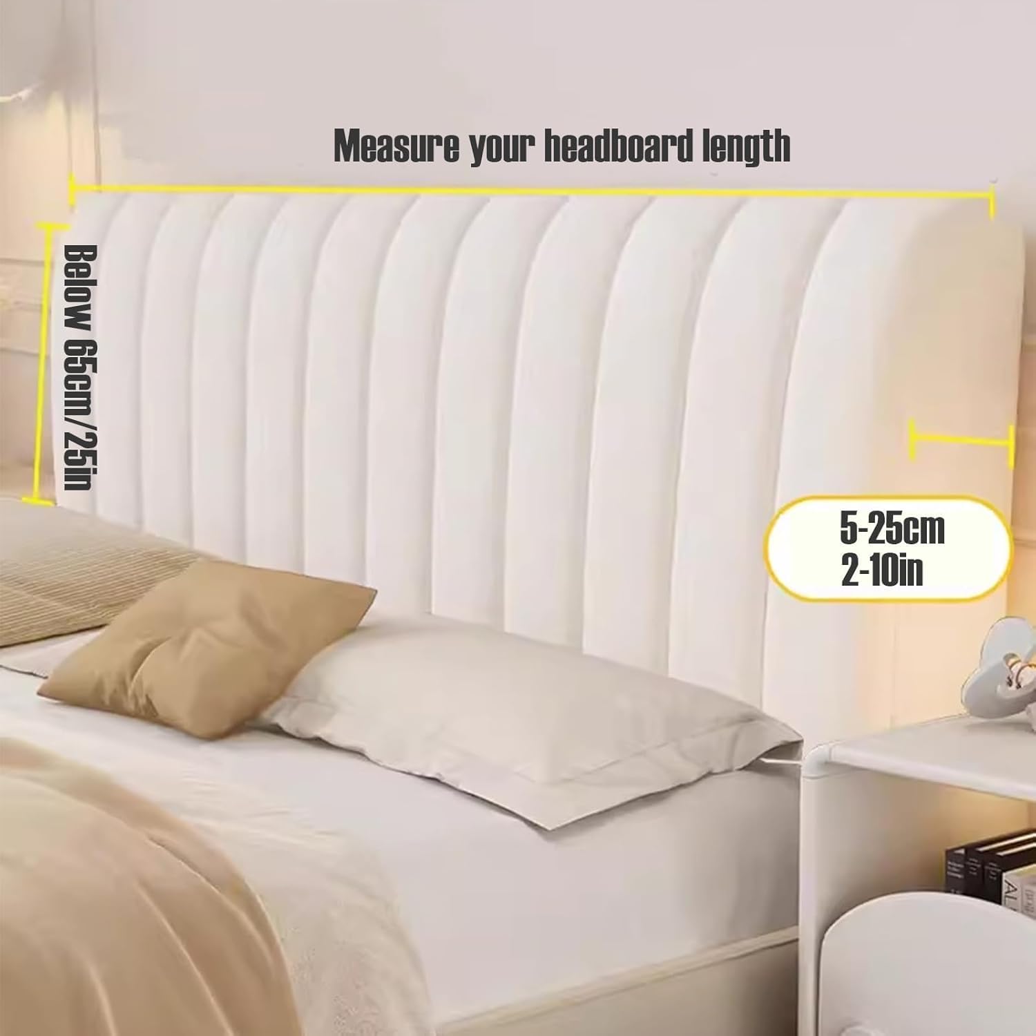 Velvet Headboard Cover Full Queen King Size, Quilted Bed Headboard Slipcover Thicken Cotton Fill Dustproof Protector Cover for Headbaord Decoration (Khaki,Headboard Length:160cm/63in)
