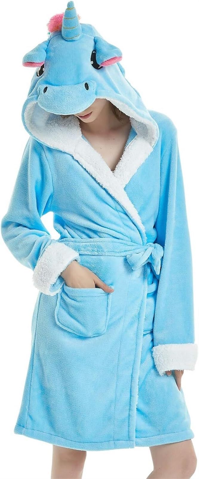 Peignoir Robe De Chambre Femme Hiver Peignoir À Capuche Vêtements Nuit Pyjamas Spa Vêtements(A,Large)