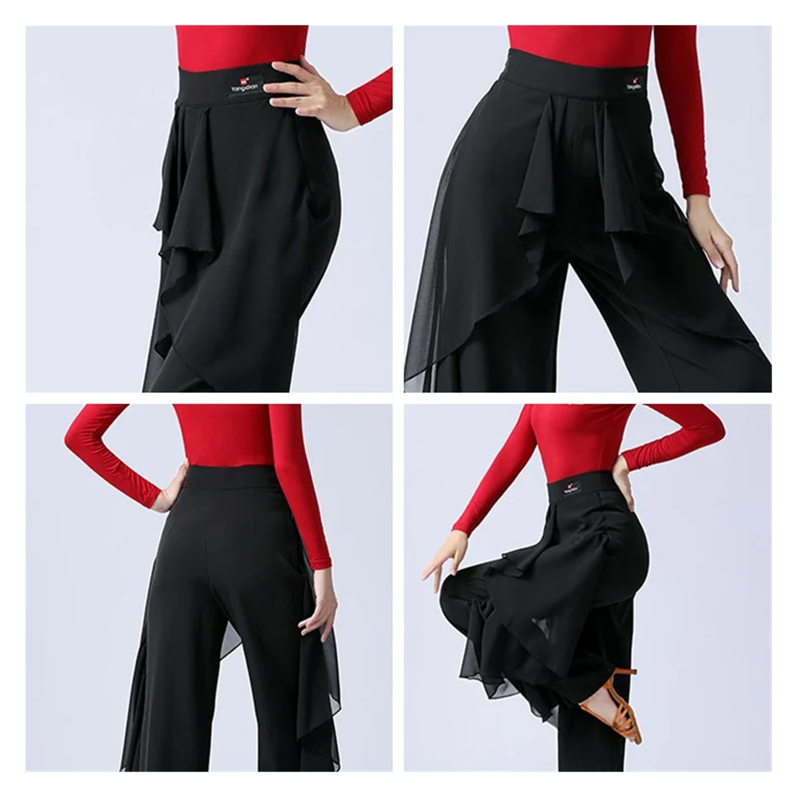 Pantalone Donna Elegante Pantaloni da Ballo Latino for Donna, Moderno, a Vita Alta, con Volant, Sala, Tango, for esibizioni e Prove