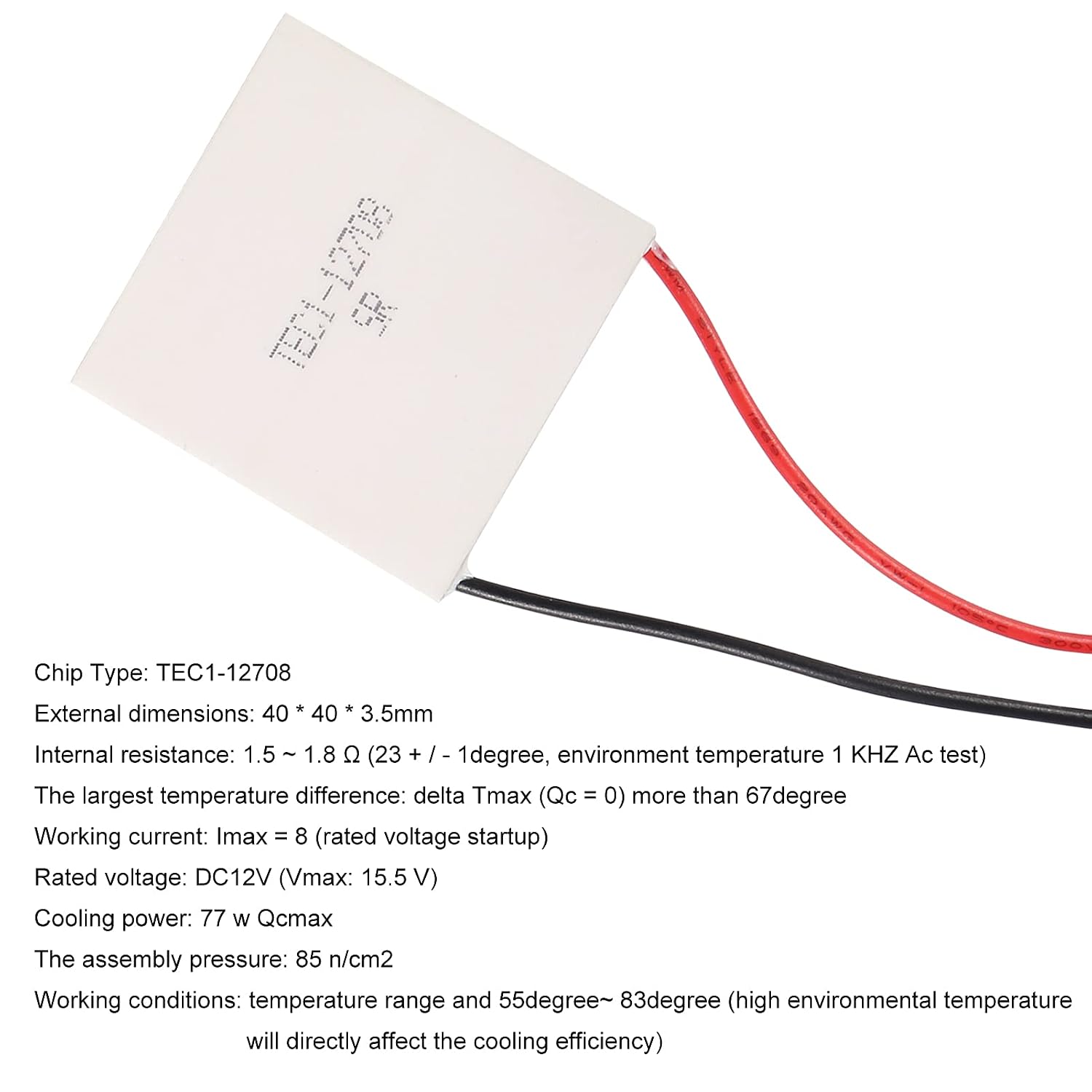 UMLIFE 6PCS TEC1-12708 TEC Thermoelectric Heatsink Cooler Cooling Peltier Plate Module 40x40mm