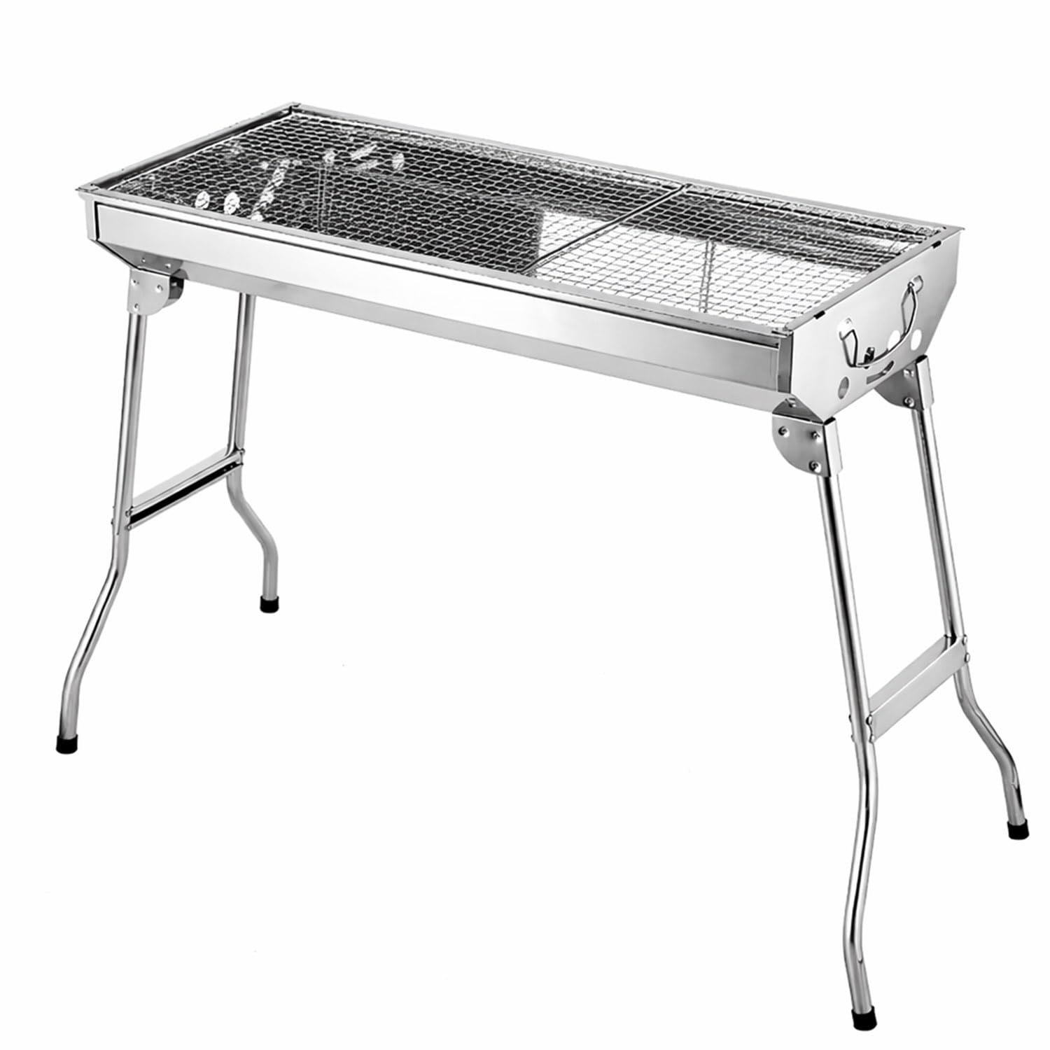 Portable Charcoal BBQ Grill – Large Folding Stainless Steel Barbecue for Outdoor Cooking, Camping, Hiking, Picnics – Compact Charcoal Grill with Carry Handle & Mesh Panels (73cm Wide)