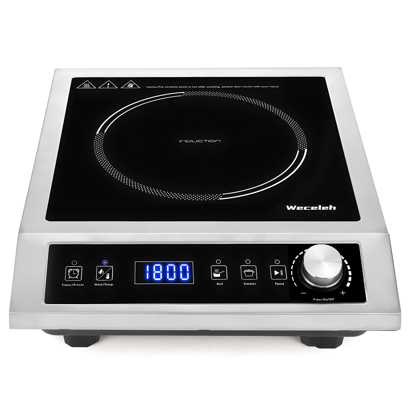 Commercial Induction Cooktop 1800W Portable Electric Induction Burner Countertop Burner with 9 Power Levels,3 hours Timer,Child Safety Lock,Overheat Protection
