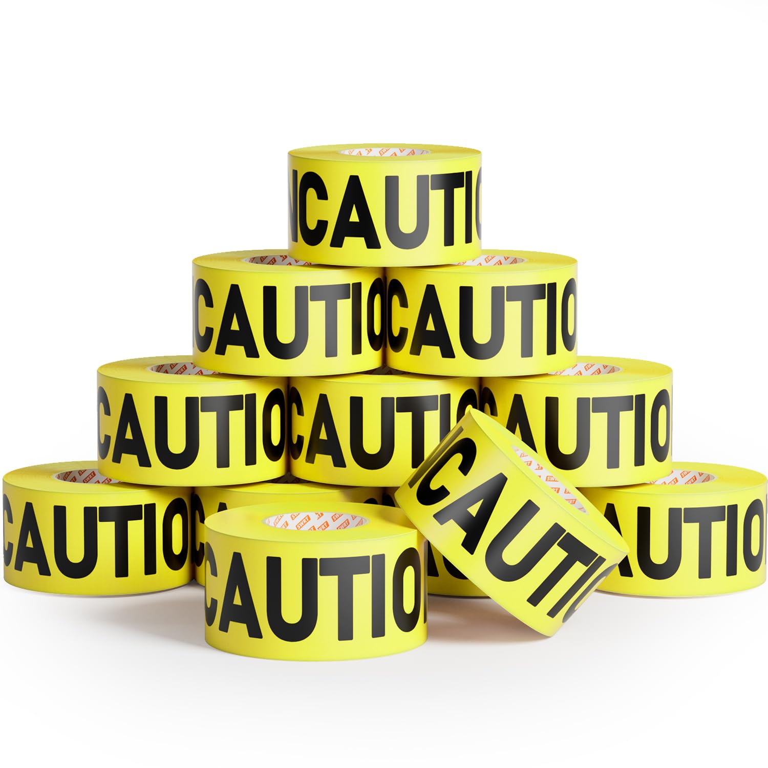 Photo 1 of SWRT 12 Rolls Premium Yellow Caution Tape, 3 Inch x 1000FT(Total 12000FT) Bright Hazard Tape with Bold Black Text for Danger Zones/Sporting Events, Construction Tape for Crime Scenes/Halloween Decor
