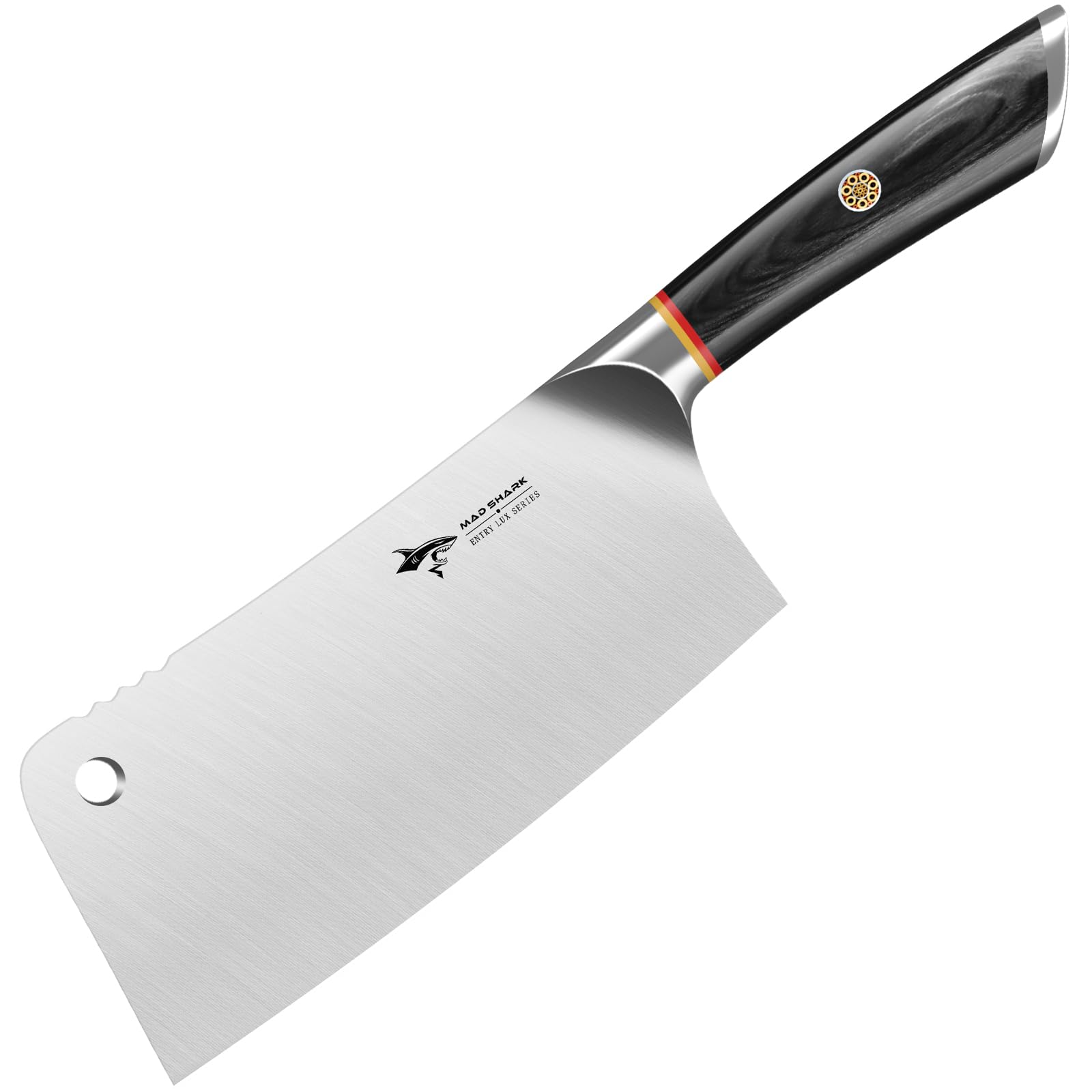 MAD SHARKMeat Cleaver, Professional 7.5 Inch Bone Chopping Butcher Knife with Heavy Duty Blade, German Military Grade Composite Steel, Meat cleaver knife for Home Kitchen & Restaurant