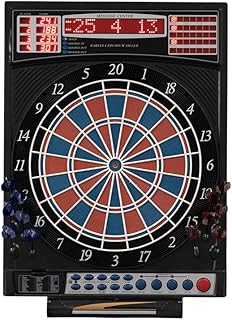 Dartautomat Premium Silver, elektronische Dartscheibe mit High-End Level 41 Spiele, Profi 2-Loch Turnierausführung, LED-Anzeigen, inkl. 12 Softdarts